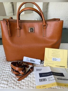 Dooney & Bourke Natural Tan Color “Willa” Leather Zip Top Satchel